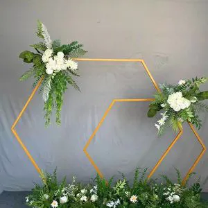 MLS Hexagon Gold Balloon and Flower Gate with 7 Metal Wedding Backdrop Arch From Hebei China