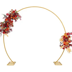 Luxury Round Gold Metal Wedding Arch Floral Backdrop Stand for Outdoor Marriage Ceremony Event Party Stage Decor Prop