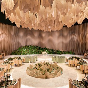 Hotel Banquet Hall Restaurant Wedding Party Ceiling Decoration Led Lighted Wave Fabric Ceiling Drapery Lighting