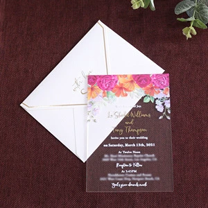 Newly Customized Transparent Acrylic UV Printing Gold and White Foiling Wedding Invitation Card With Colorful Vellum Paper