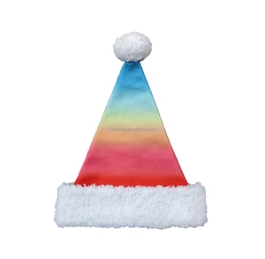 Wholesale High Quality Fleece Christmas Santa Hat Rainbow Digital Print White Sherpa Cuff China for Holiday Crafts Decorations
