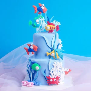 Ocean Series Polymer Clay Cake Baking Dessert Toppers Cartoon Ocean Shark Shell Decorations for Cake Decorating Supplies