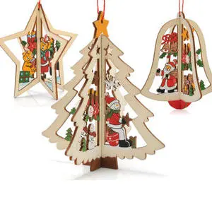Custom Size Personalized Decorative Vintage Christmas Wood 3D Hanging Ball Tree Ornaments Pendant