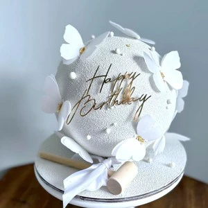 New Design Side Happy Birthday Cake Topper Gold Acrylic Cupcake Baking Tools Side Cake Decorations for Boy Girl Party Supplies