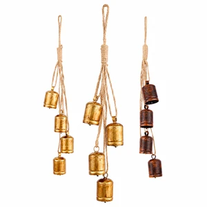 OEM Custom 4-Bell Vintage Distressed Iron Cowbell Hanging Bell Garland Jute Rope Christmas Wreath Door Wall Farmhouse Decor