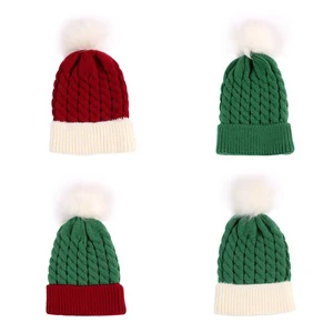 Wholesale Unisex Knit Santa Christmas Winter Beanie Knitted Hat With Pom