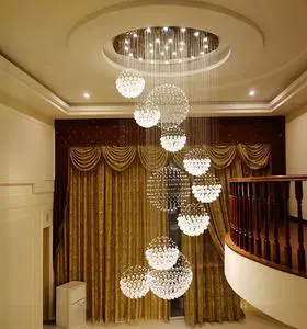Luxury Modern Long Hanging Silver Customizable GU10 Crystal Chandelier Ceiling Light For Home Restaurant