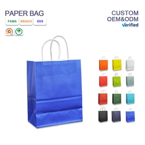 Eco-friendly Kraft Paper Party Favor Gift Bags Handles Assorted Rainbow Colors for Wedding Baby Shower Promotion Shopping