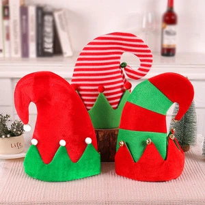 Bell Santa Hat Christmas Decoration Supplies Elf Hat Striped Patchwork Hat
