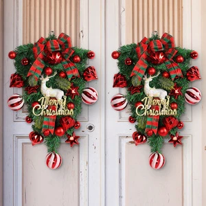 Wholesale Eco-Friendly Handmade Christmas Reindeer Upside-Down Tree Wreath Outdoor Courtyard Decorations
