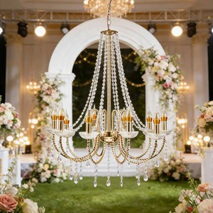 Wedding Chandelier Gold Light Wrought Iron Crystal Chandelier Wedding Background Stage Ceiling Decorative Lights Wedding Props