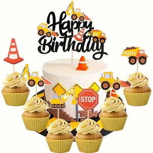 Wholesale Construction Happy Birthday Cake Decoration Excavator Tractor Cake Decoration