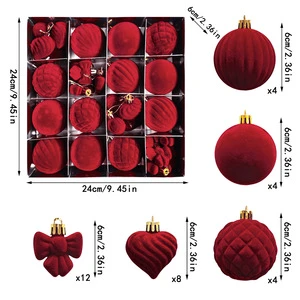 32pcs Burgundy Velvet Christmas Ornaments Ball Set Shatterproof Christmas Tree Decorations Assorted Flocked Xmas Baubles Decor