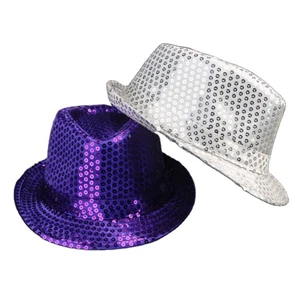 Unisex Fancy Dress Dance Mj Glitter Sequins Jazz Hat Cap Sequin Sparkle Trilby Hat Sequin Fedoras Hat for Adult