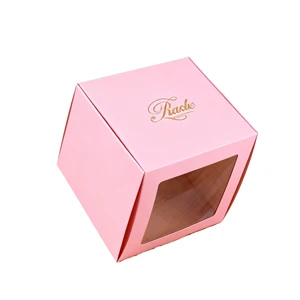 Custom Pink Paperboard Box with clear Window and Varnishing for Cake and Cosmetic Packaging Recyclable Gift Box with Custom Logo