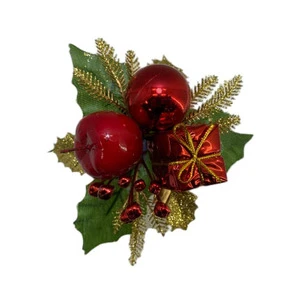 Senmasine Red Baubles Christmas Ornament Balls Picks with Artificial Leaves Glitter Branch Xmas DIY Decoration