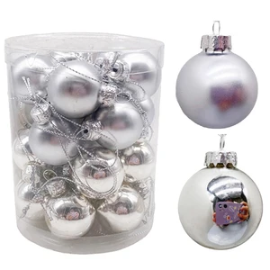 Set of 24 Pcs Dia3cm Silver Blue Christmas Ornaments Glass Ball for Christmas Tree