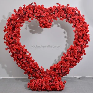H16 Wedding Heart Shaped Arch with Faux Floral Base, Cloth Bottom Flower Arrangement, Backdrop Decor Props