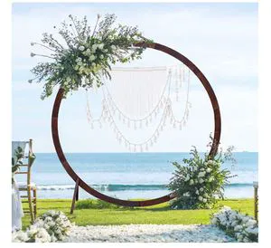 7.2FT Round Wedding Arch Backdrop Stand, Rustic Wedding Arches for Ceremony, Elegant Wooden Arch for Outdoor Lawn Wedding Party