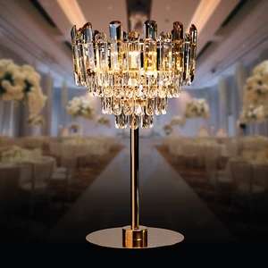 High Quality Light Changing Gold and Silver Square Acrylic Ice Crystal Flower Stand Led Light Wedding Table Centerpiece