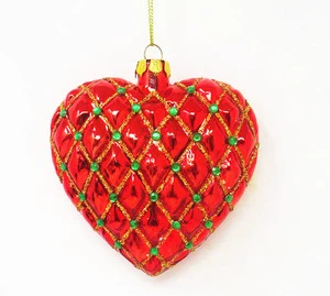 Wholesale christmas tree ornaments 2025 red gold line heart-shaped ball pendant