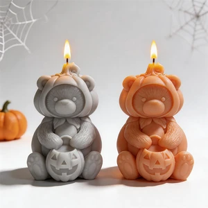 Trick or Treat Pumpkin Bear Silicone Mold Pumpkin Soy Wax Candle Mold Resin Plaster Mould for Happy Halloween Decor Party