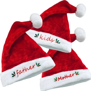 Wholesale Cheaper Thickened Santa Claus Letter Embroidery Family Party Father Mother and Kids Red Snowflake Plush Christmas Hat