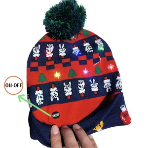 Adult Knitted Winter Hat Beanie with LED Lights From China Snowman Snowflake Santa Claus Christmas Decoration for Led Party