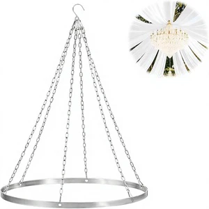12-Inch Silver Ceiling Drapes Hanging Kit 6-Panel Metal Canopy Hoop Hardware Set for Wedding Indoor/Outdoor Decoration