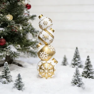 Christmas Stacked Ornaments Blow Mold, White & Gold Snowflake Ball Decor Wholesale B2B