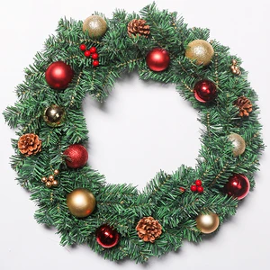 New Design Hot Selling 60cm Artificial Decorated PVC Green Christmas Wreath Holiday Home Decor