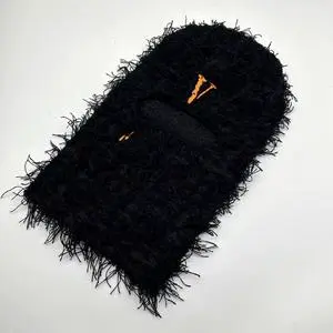 Hip-hop style full-face ski mask vintage balaclava with fur, fluffy, blurred foliage knitted, sports, fishing, party