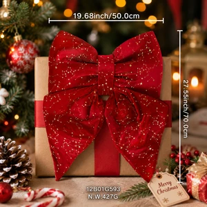 Luxury Large Christmas Tree Top Bow Glitter Red Velvet Holiday Decoration For Tree Wreath Fireplace Front Door Home Decor OEM