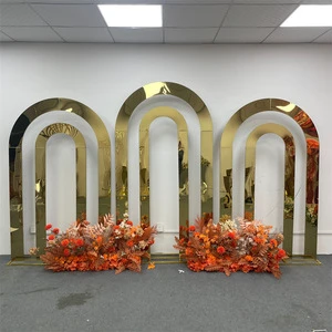 X902 Wedding Stage New Stainless Steel Iron Gilt Rectangle Flower Stand Gold Frame Metal Arch Backdrop For Wedding Decor