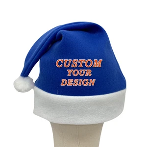 Blue Christmas Hat Custom Printed Embroidery Logo Red Sequin Santa Hat