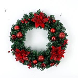 Wholesale 40cm PVC Premium Quality Red Flower Christmas Wreath with Red Ball Christmas Garlands & Wreaths