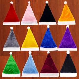 Custom Logo Low MOQ Christmas Party Team Decorated Short Plush Santa Hat Red pink High-grade Canary Adult Christmas Hat