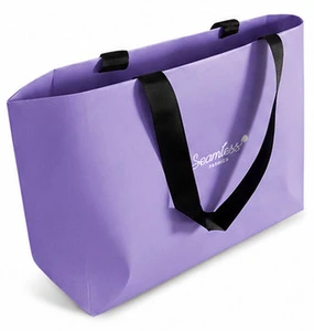 Purple Color Fashion Brands Wedding Gifts Package Premium Custom Paper Bag with 4 cm Width Black Satin Ribbon Handle