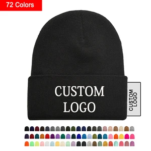 High Quality Winter Blank Hats Promotional Plain Embroidered Cuffed Knitted Beanie Hat With Custom Logo