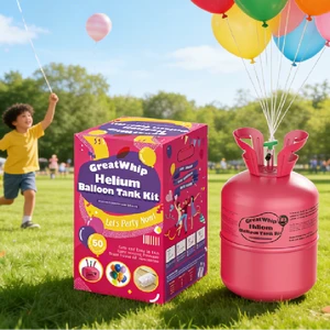 Greatwhip 13L 50LB Disposable Helium Tank Light Weight Helium Cylinder Comes With Free Colored Balloons Kit
