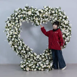 Wholesale Artificial White Rose Round Square Heart Shape Flower Arch Custom Floral Backdrop for Wedding Event