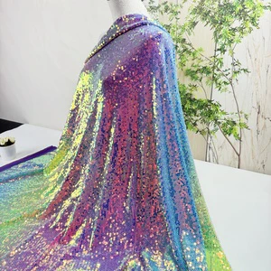 Luxury Rainbow Lace Sequins Embroidery Glitter Fabric for Women Weeding Faction Party Dress Children's Wear