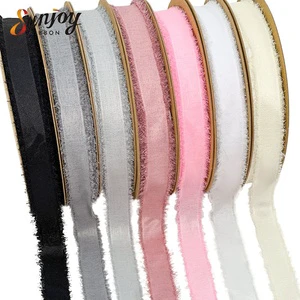Faux Linen Fringe Ribbon 1.5 Inch Double Sided Linen Look Frayed Edge Wedding Invitation Card Making Bouquet Wrap