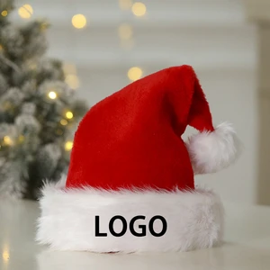 Unisex Quality Plush Christmas Hats for Adults New Year Decorations Santa Hat with Embroidered Logo Customized Multiple Colors
