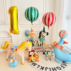 Cartoon Animal Mini-Size Aluminum Foil Mini Circus Balloons for Birthday Decorations and Kids' Parties