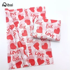 Qibai Red Heart Floral Tissue Paper Bulk Gift Bags Floral Printed Tissue Paper Colorful Floral for Decoration Wedding