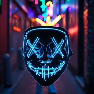 Wireless Scary Glowing Mask LED Luminous Purge Mask Halloween Horror Neon Light up Cosplay Party Mask Festival Supplies
