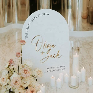Custom Wedding Welcome Sign White Acrylic with 3D Gold Mirror Initials Arched Ceremony Reception Signage for Wedding Decorations
