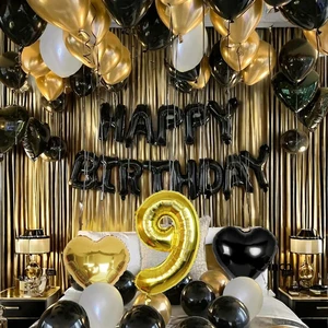 Black Gold Themed Birthday Balloon Chain for Party Decoration