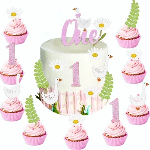 Goose Theme 1st Happy Birthday Party Cake Toppers Set for Party Decorations Supplies Includes 1 Large and 17 Small Cards